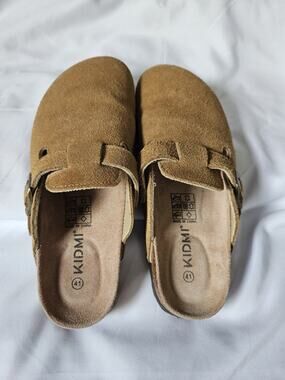 Kidmi Womens Suede Clogs US 9 EU 41 Tan Brown Buckle Closed Toe